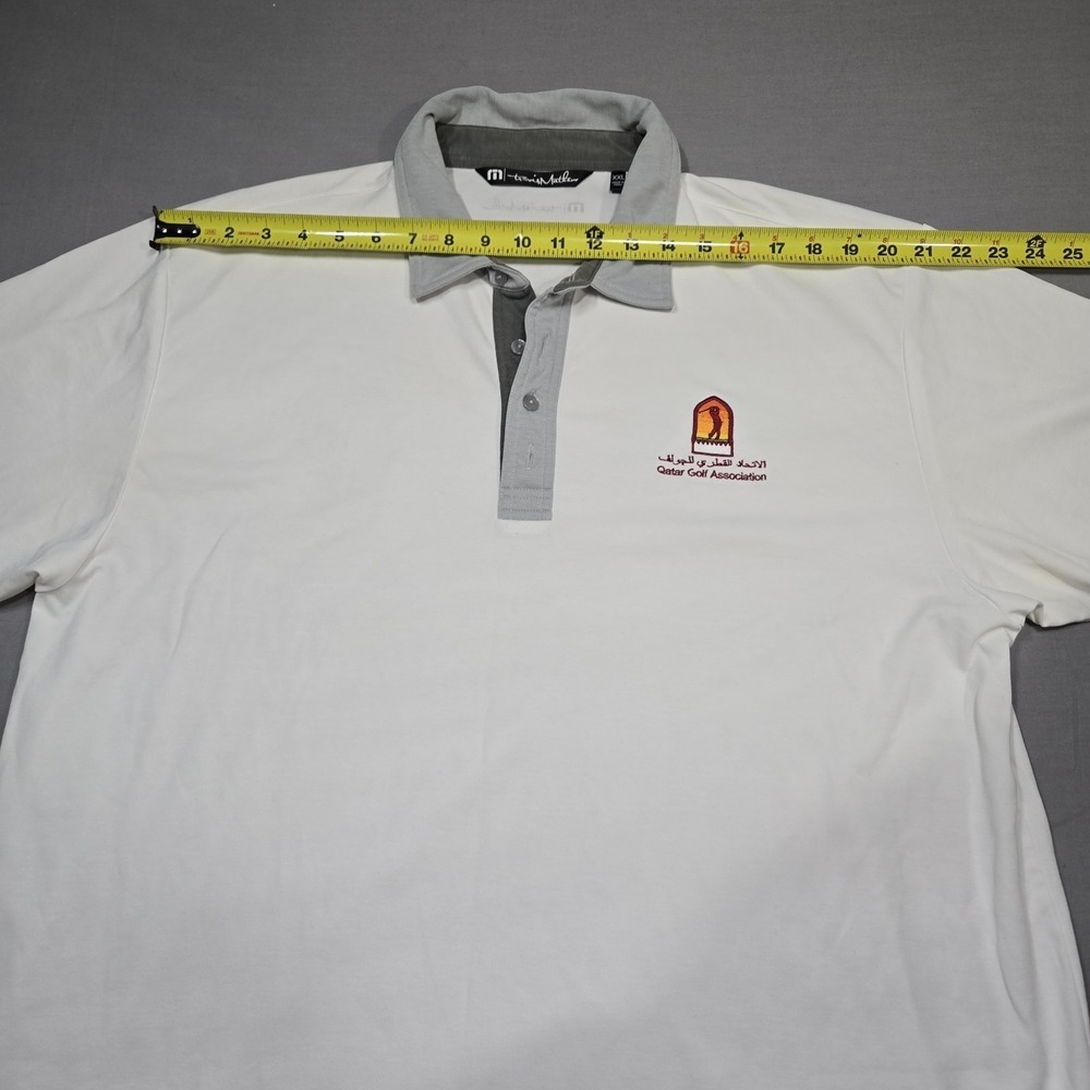 Travis Mathew Shirt Mens XXL White Lightweght Golf Polo Qatar Golf Association - Picture 6 of 9